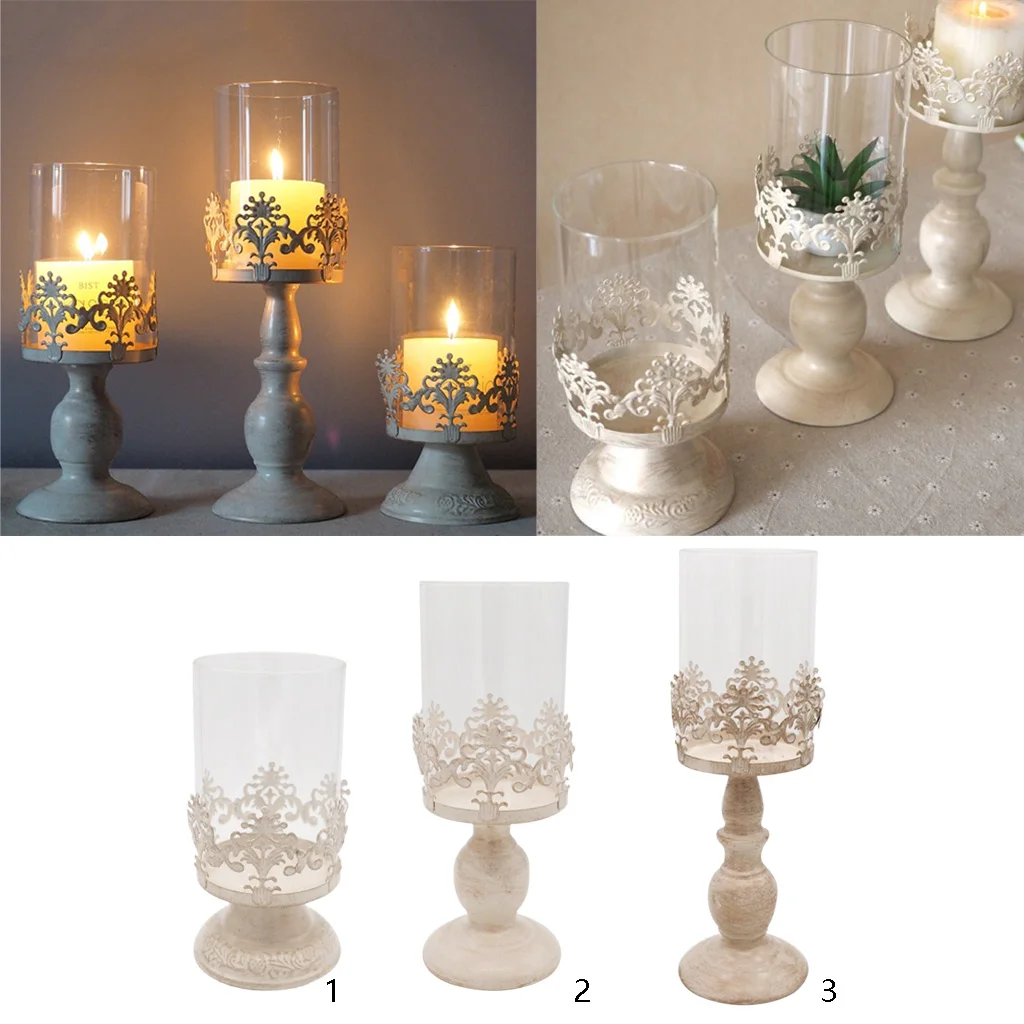 3PCS Pillar Candlestick Candle Holder Hurricane Lantern Home Wedding Decor