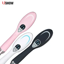 Ushow Ионный Профессиональный Выпрямитель для волос щетка с электрический быстро гребень Керамика выпрямления волос Утюг с ЖК-дисплей Дисплей