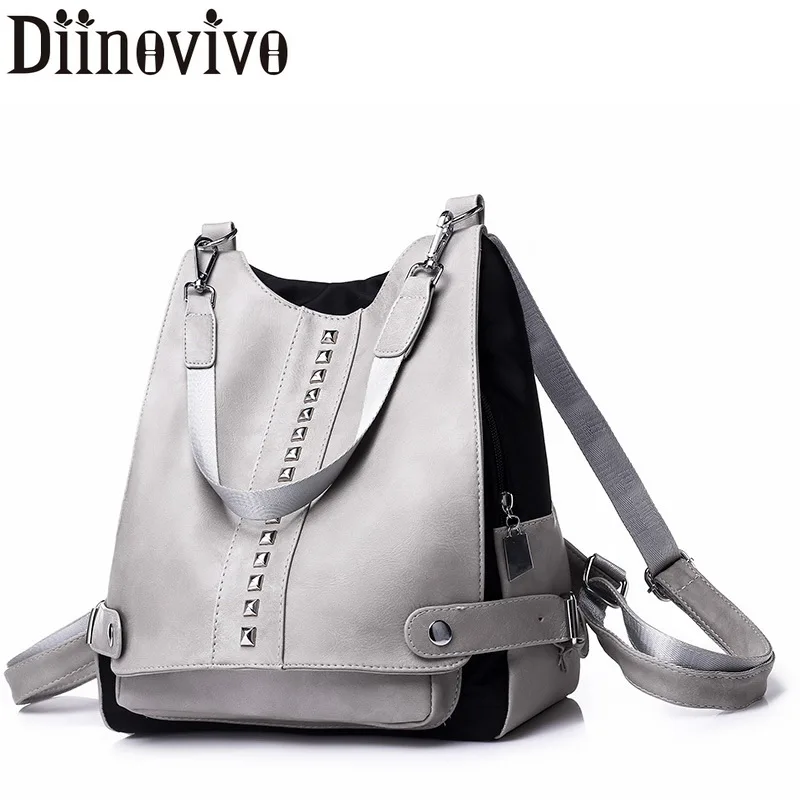 

Diinovivo Punk Style Rivet Backpack Female PU Leather Backpack School Bag For Girl Travel Shoulder Bags Women Famous Brand LBF45