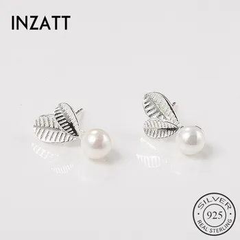 

INZATT Trendy Real 925 Sterling Silver Classic Leaf Pearl Stud Earrings For Women Fine Jewelry Romantic Accessories Brincos Gift