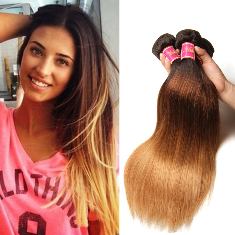 7A Brazilian Virgin Hair Ombre T1B/4/27 Straight Weave 3 Pcs Ombre Human Hair 100G Brazilian Straight Hair Ombre Hair Extensions
