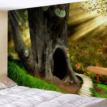 

Tapestry Wall Hanging Bed Spread Beach Towel Table Cloth Yoga Mat Home Dec Magical Mountain Green Tree Rectangle large size