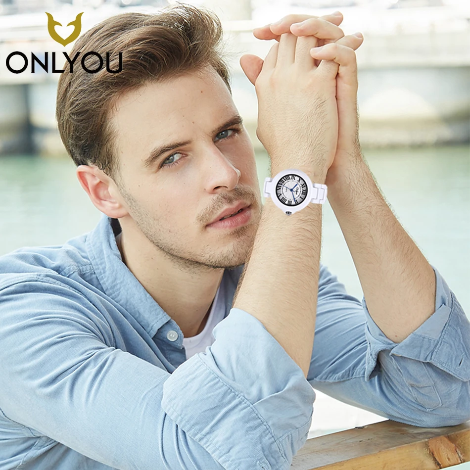 

ONLYOU Men Ceramic Fashion Watch Big Dial Top Brand Luxury Casual Male Quartz Wristwatch Dress Women Lover Clock Couple