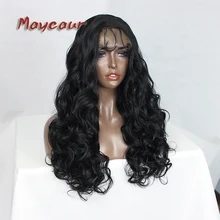 180% Плотность естественного тела Волнистые парики с волосами младенца Безглютеновые термостойкие синтетические парики шнурка спереди для черных женщин