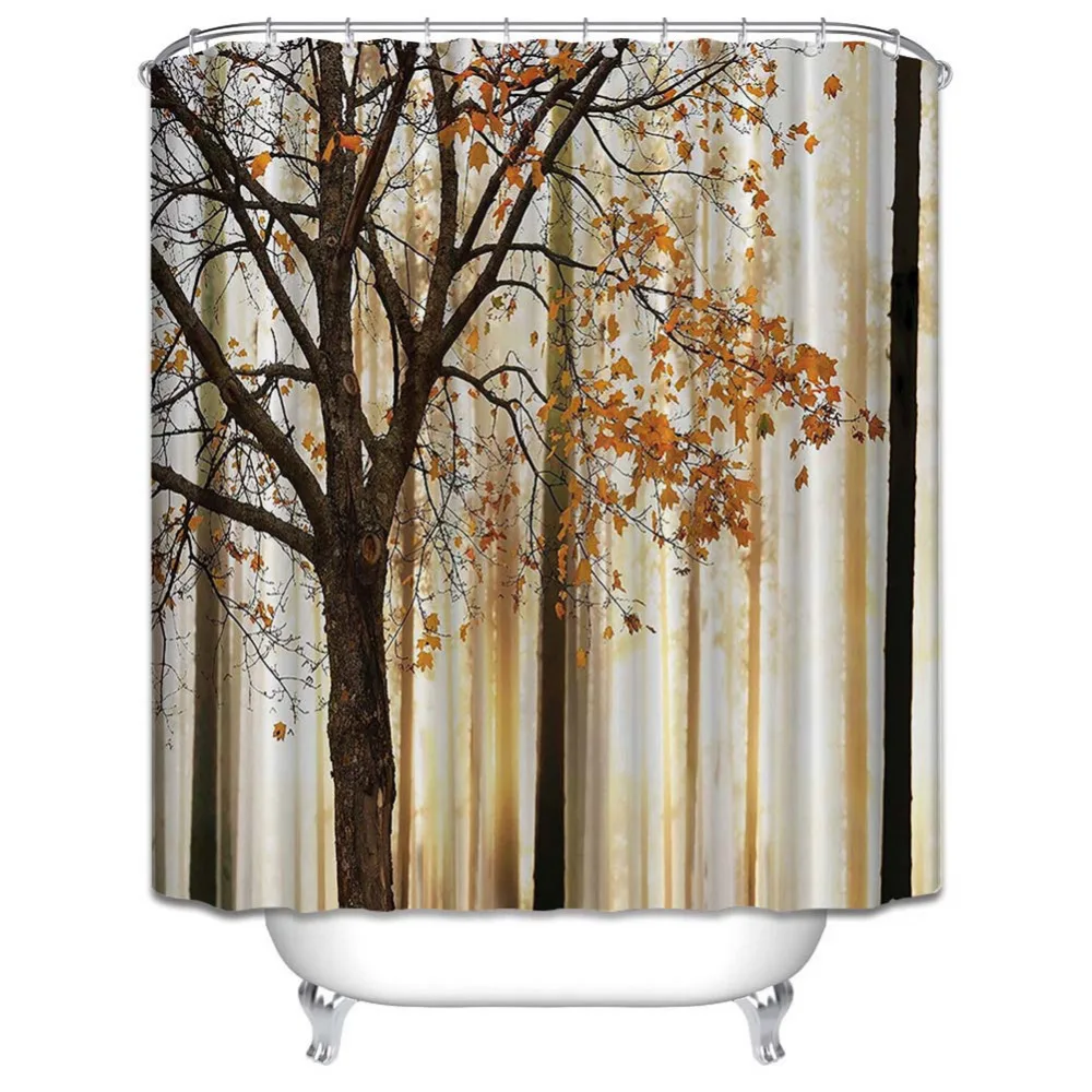 Mildew Waterproof Polyester Shower Curtain Orange Brown Fall Trees