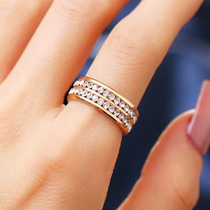 Woiwoi кольца из нержавеющей стали LLuxury белый циркон обручальное кольцо однотонный
