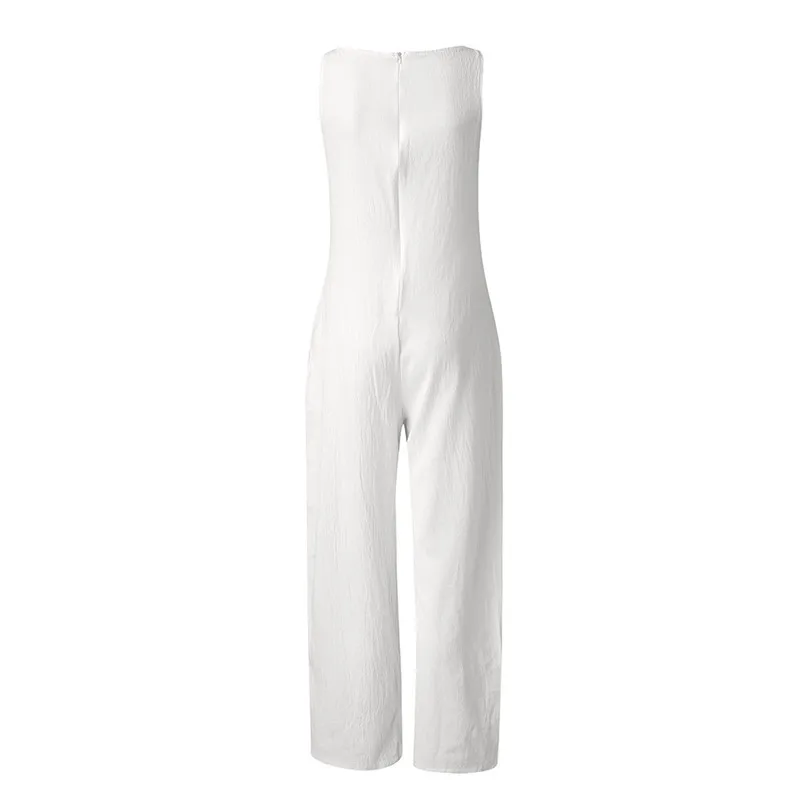 Ladies Fashion Solid Color Loose Jumpsuit Summer Plus Size Cotton Casual Sleeveles Black Rompers Jumpsuits Feminino 40APR914