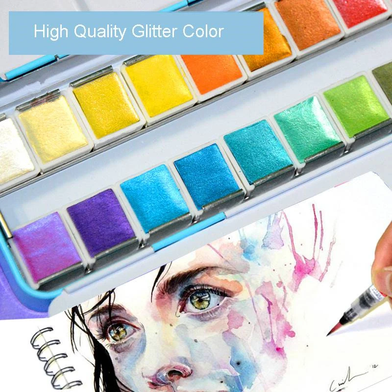 Preise Rubens 12 24 48 Glitter Solide Aquarell Künstlerische Wasser Farbe Farben Für Malerei Metall Fall Mit Palette kunst Liefert