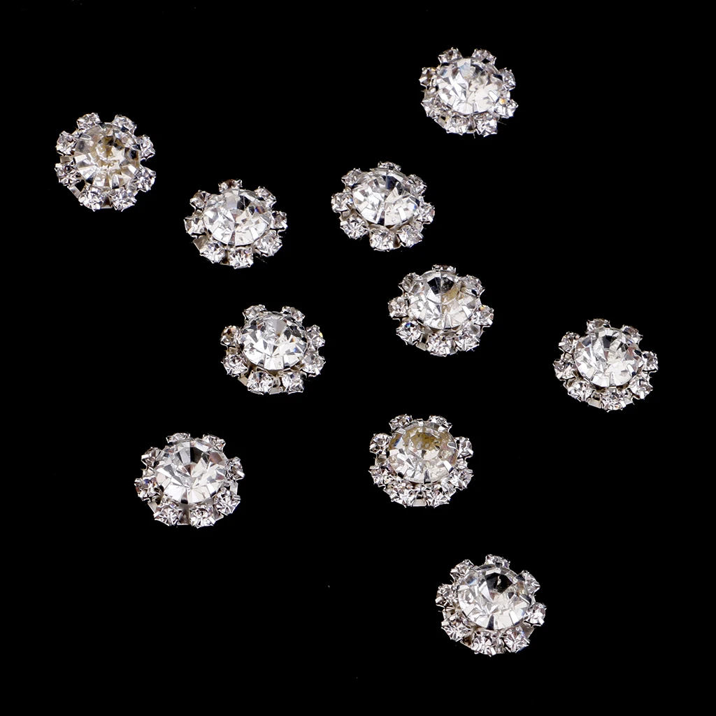 Phenovo 10pcs Flower Shape Acrylic Rhinestone Buttons Jewerly Making Findings 12mm