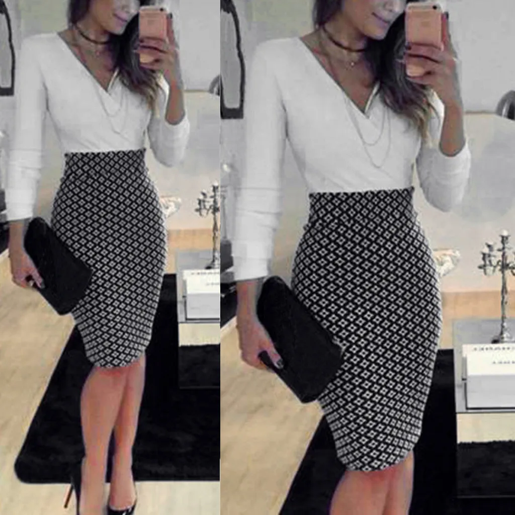 

JAYCOSIN 2019 Bohemian Fashion Women Summer Womens Ladies Long Sleeve Slim Fit Midi Dress Work OL Shirt Evening Party Dress NY17