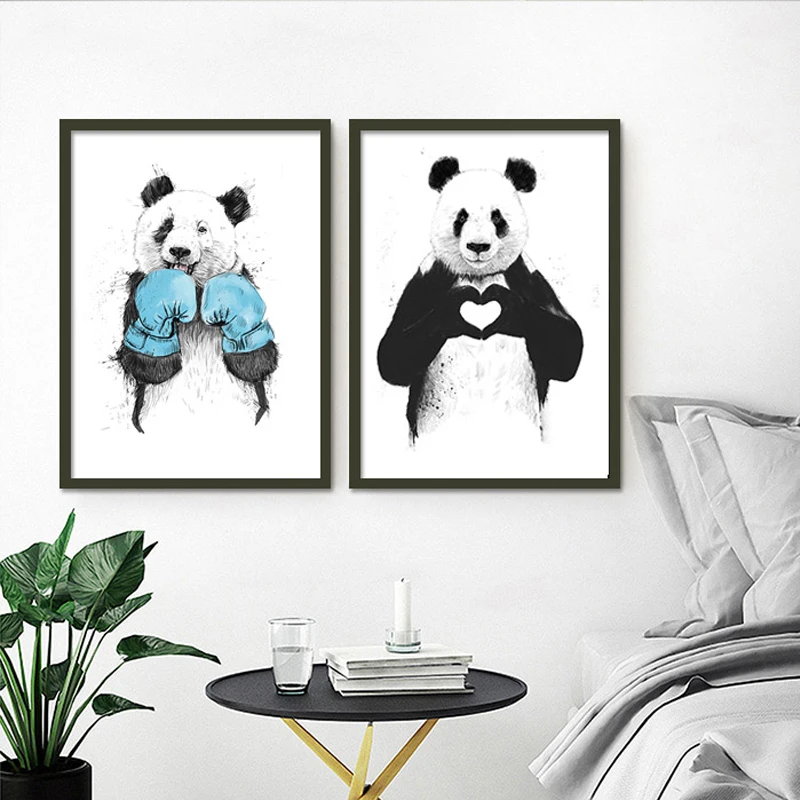 Sure Life забавные боксерские панды животные Бэнкси Печать на холсте Живопись детская поп-картина настенные картины плакат для детской комнаты домашний декор