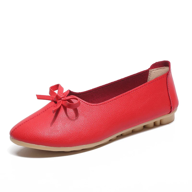 

Plus Size 2019 Ballet Summer Bowtie Women Leather Shoes Woman Flat Flexible Round Toe Nurse Casual Fashion Loafer