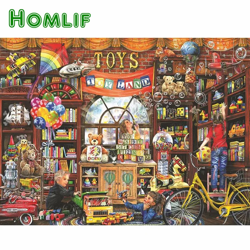 HOMLIF 5D DIY алмазная живопись медведь игрушки магазин крест стежка камни в форме