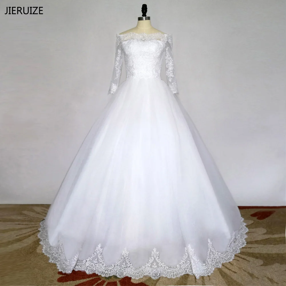 

JIERUIZE vestidos de novia White Vintage Lace Appliques Off the Shoulder Wedding Dresses Long Sleeves Wedding Gowns