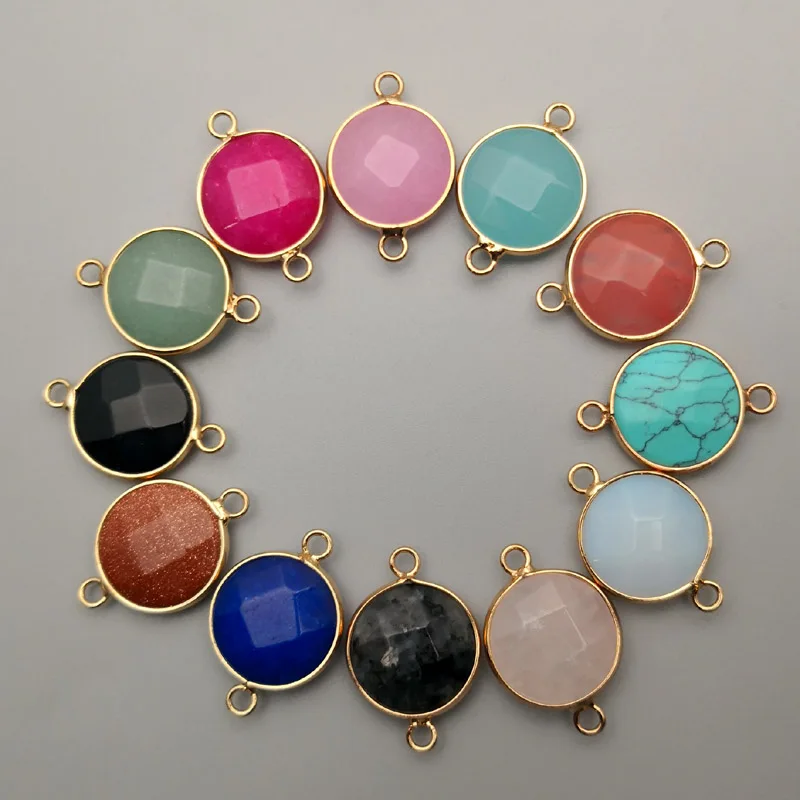 

fashion 12pcs/lot section mixed Stone Necklace Gold plating metal connectors for jewelry making Double hole Pendant accessories