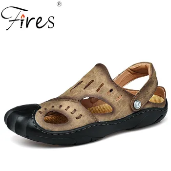 

Fires Hot Summer Men Sandals Casual High Quality Casual Shoes New Men's PU Leather Sandal Fine Suture Handmade Shoes Flat Shoes