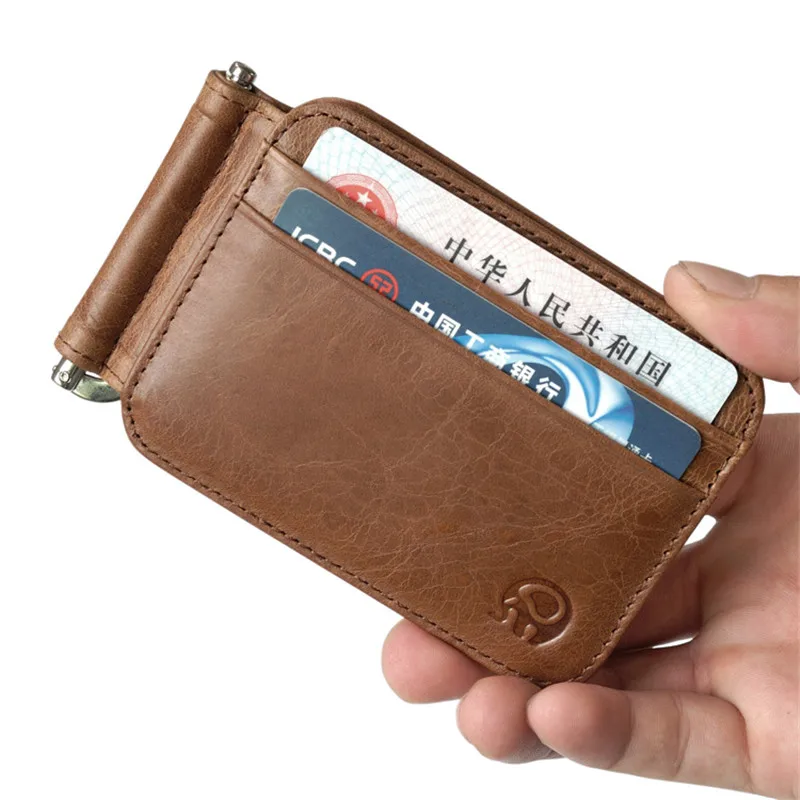 Тонкий винтажный кошелек для мужчин, зажим для денег из натуральной кожи, зажим для денег, чехол для кредитных карт, зажим для денег, 8 карт, карман для карт