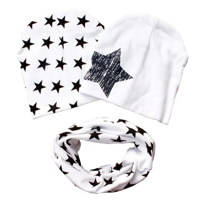 Ребенок хлопок звезды и головным убором Дети для маленьких мальчиков и девочек 2 предмета шапки+ 1 шт. шарф, шаль, комплект - Цвет: Белый