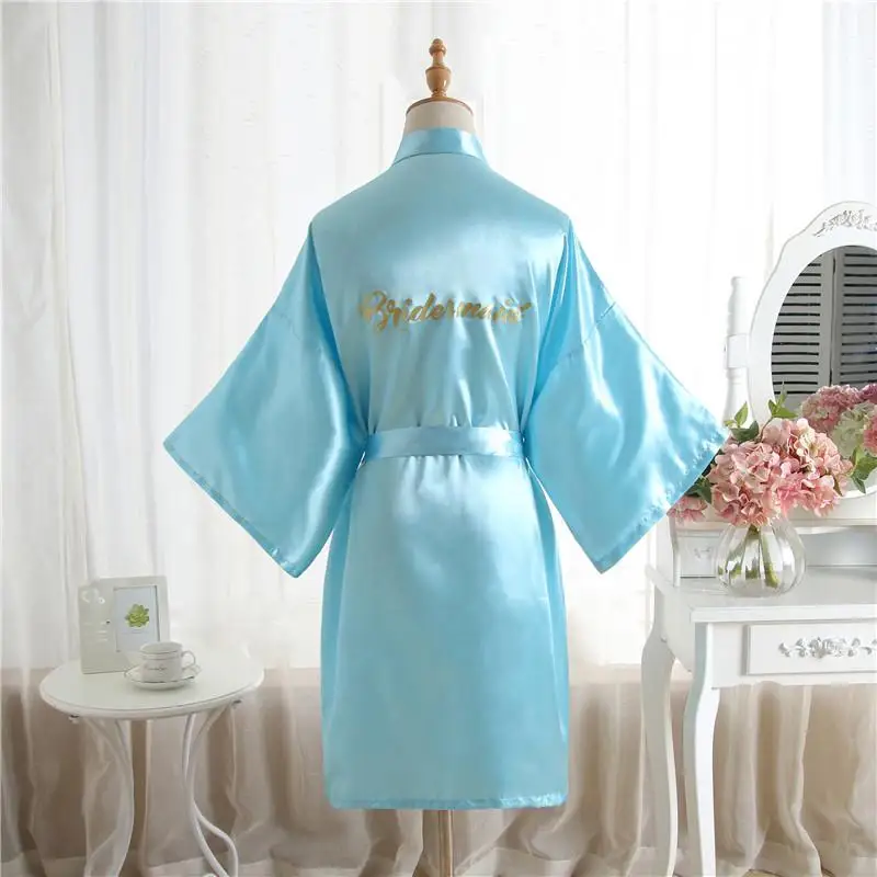 Один размер Женское ночное белье розовая невеста "Подружка невесты" свадебное платье Новое кимоно халат вискоза Ночная сорочка, ночное платье леди подарок - Цвет: Sky Blue A