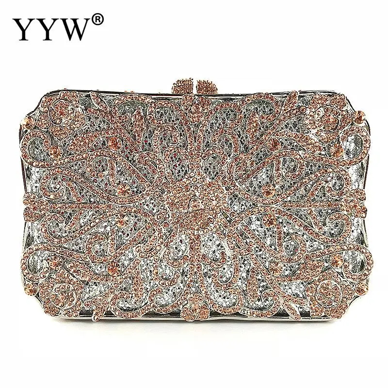 

Metal Clutch Rose Bag Women Crystal Gold Evening Party Luxury Bag Wedding Party Handbags Purse Lady Diamond Rhinestone Clutches