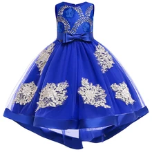 Детские модные новые праздничные платья с хвостом; шелковое платье принцессы с вышивкой для маленьких девочек; вечерние свадебные платья для маленьких девочек