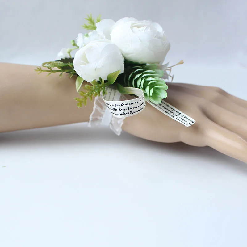 silk corsages boutonnieres white wedding marriage roses artificial (14)