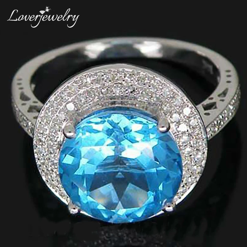 

Solid 14K White Gold 0.66Ct Diamond Oval Cut Sky Blue Topaz Wedding Ring Fine Jewelry