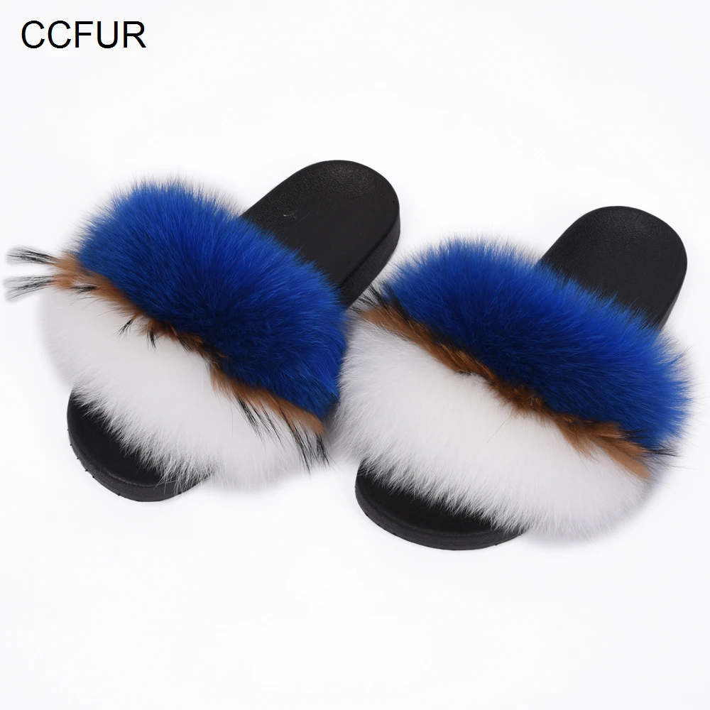 0 : Buy 2018 New Real Fox Fur Slides Mix Colors Furry Sliders Women Ladies Fur ...