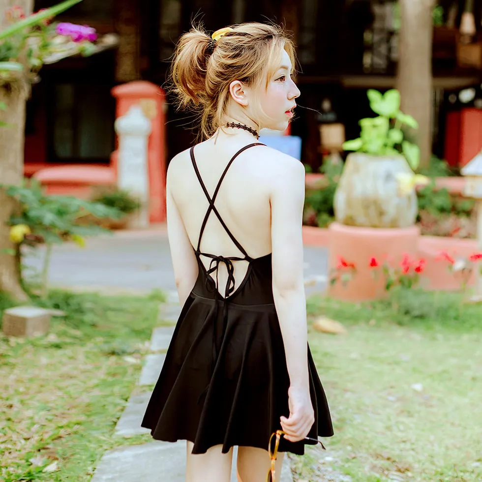 One Piece Solid Black Female Swimsuit Japanese Skirt Bandege  Sexy Swimming Suit Bathing Suit For Women Beachwear Suit Summer1