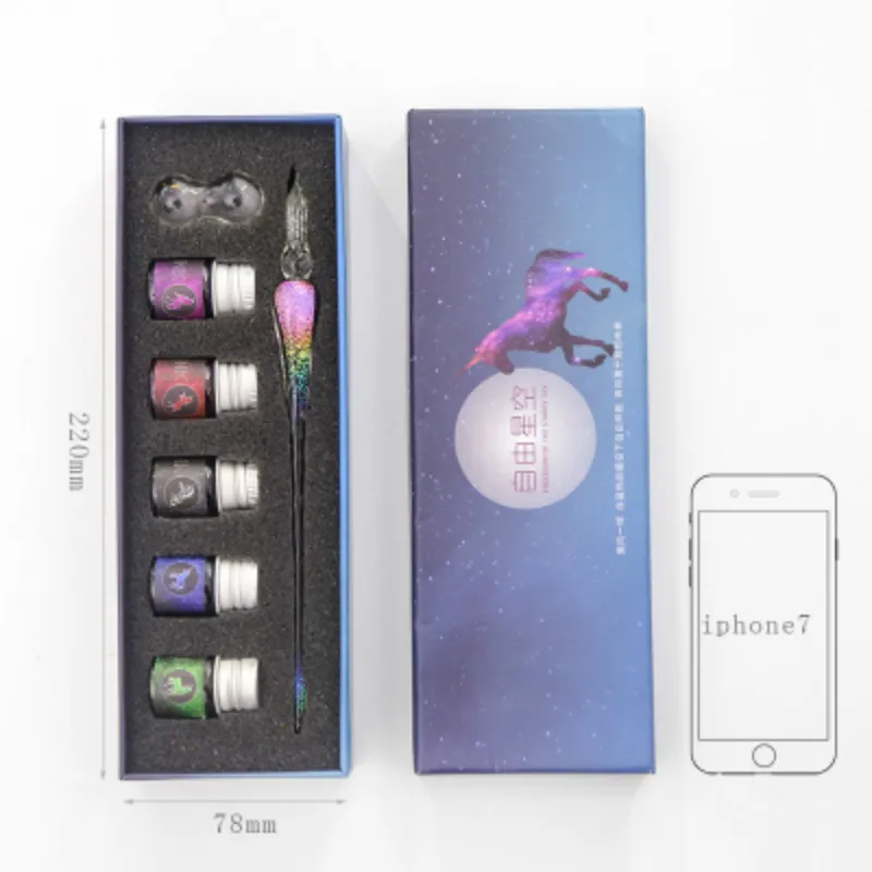 Online JUGAL Kreative Starry sky Glas Stift Gold Pulver tinte Stift Glas Dip Stift Für Schreiben Brunnen pen set Geschenk Box kunst Liefert