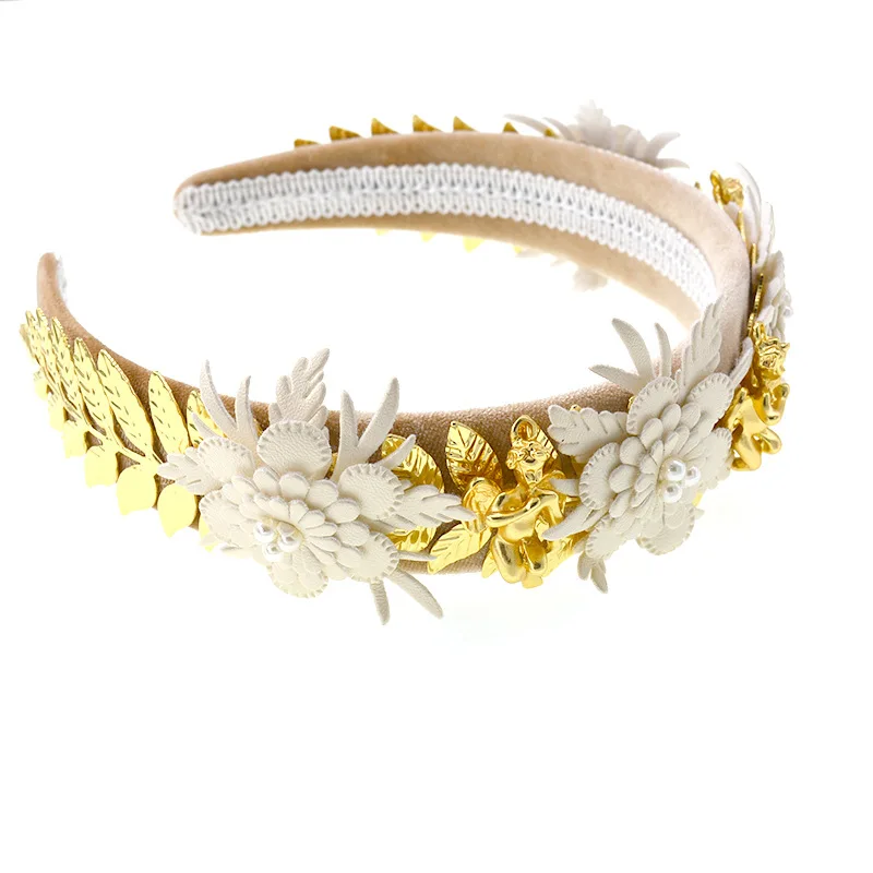pearl gem jewel headband alice band Gem Crown black beige