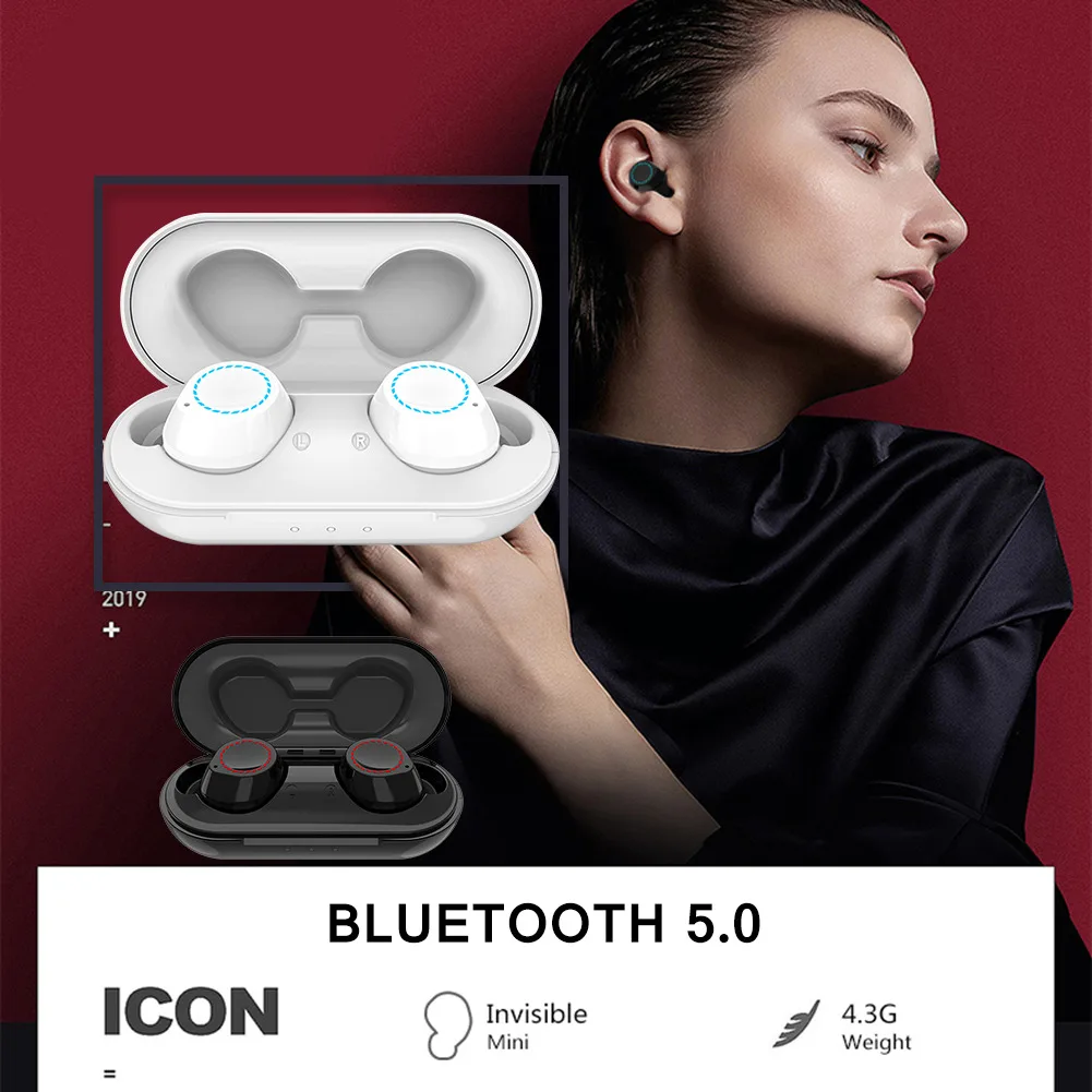 Качество звука Bluetooth беспроводная 5,0 гарнитура TWS Беспроводная зарядка уха Модные спортивные наушники с зарядным отсеком