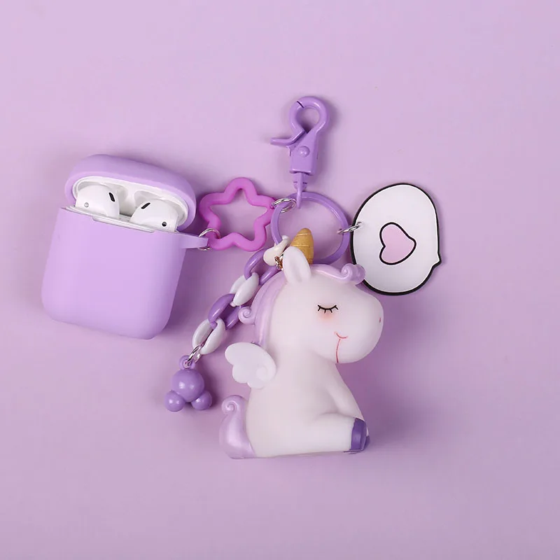 Purple Розовый Забавный силиконовый чехол для Apple Airpods чехол беспроводной Bluetooth наушники аксессуары Airpod защитный чехол Брелок с фигурками из мультфильмов - Цвет: Purple