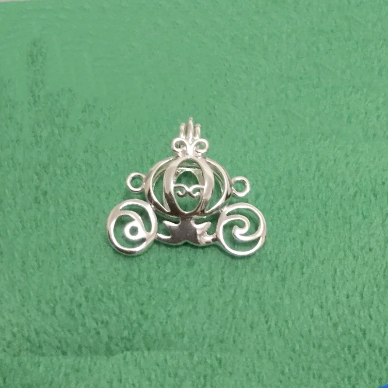 Solid 925 Silver Carriage Locket Cage Pendant Mounting DIY Can Open Sterling Silver Pumpkin Pearl Gem Bead Pendant Charm 2