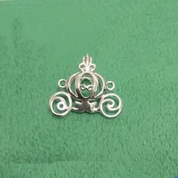 Solid 925 Silver Carriage Locket Cage Pendant Mounting DIY Can Open Sterling Silver Pumpkin Pearl Gem Bead Pendant Charm 2