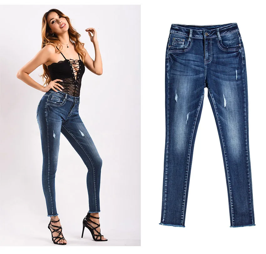 2018 jeans autumn and winter in Europe and the United States women's stretch slim thickened warm jean small leg pants nine points pencil pants (6)