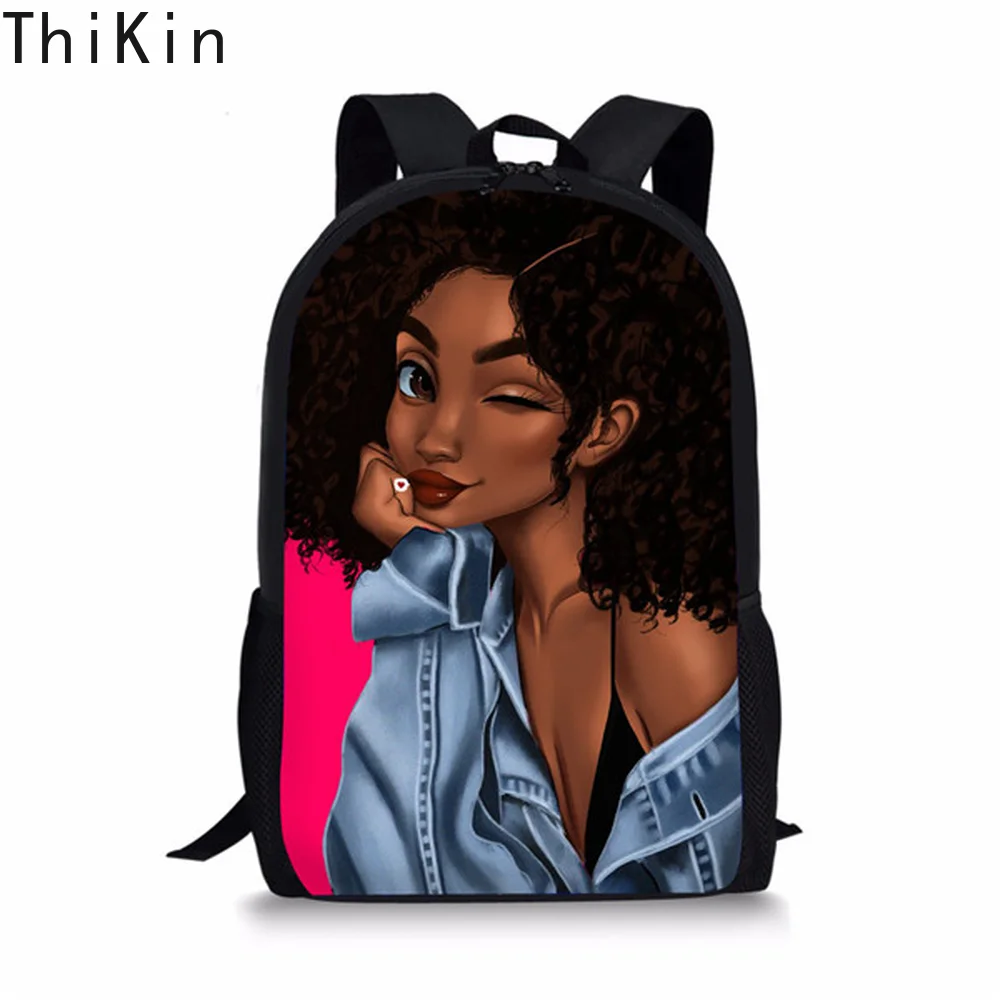 

THINK Kids Bookpack African Black Girls Printing School Backpack for Teenagers 16 Inch Large Capacity Children School Bag Custom