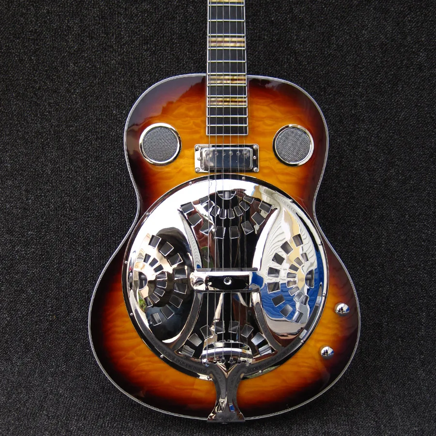 Giggle resonator jazz hollow body quilted maple top and back sunburst
