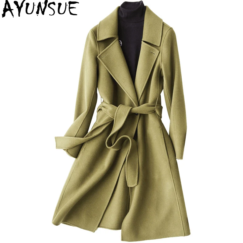 

AYUNSUE Double Side Wool Coat Female Autumn Winter 2018 Fashion 80% Wool Coat Women Long Slim Jacket Overcoat casacos KQN37100