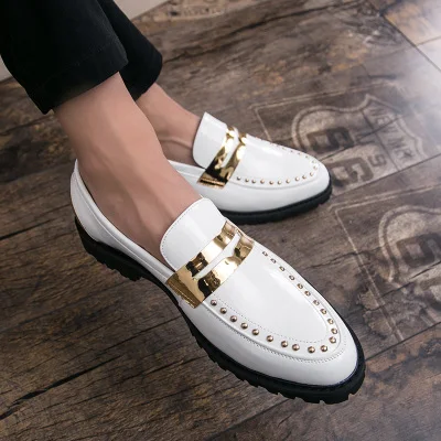 NPEZKGC/Мужские модельные туфли; кожаная Роскошная брендовая итальянская официальная Дизайнерская обувь без шнуровки для работы; Мужские броги; оксфорды для мужчин - Цвет: White