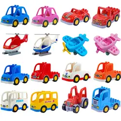 Мультфильм автомобиль трейлер грузовик Трактор модель самолета крупные частицы строительные блоки аксессуары Развивающие игрушки для