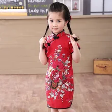 2020 bebê menina vestido chinês roupas verão estilo infantil algodão & l vestidos tradicionais vermelho festa de ano novo qipao