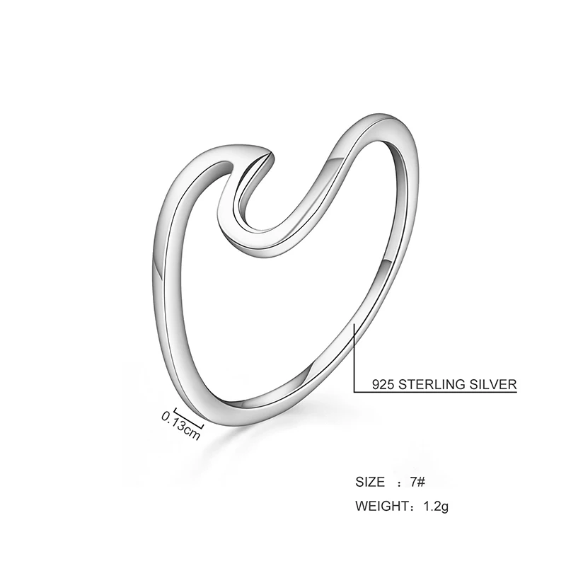 Shineland Brand Simple Wave Gold Silver Color 100% 925 Sterling Silver Finger Rings Women Girl Fashion Bijoux Party Wedding Gift