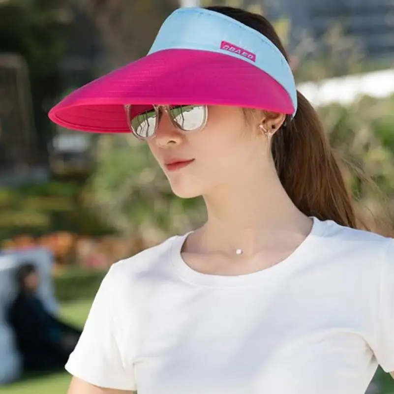 

2019 Women Adjustable Visor Sun Hat Sports Golf Tennis Beach Wide Brim Anti-UV Cap Ourdoors bride ponytail cap Accessories