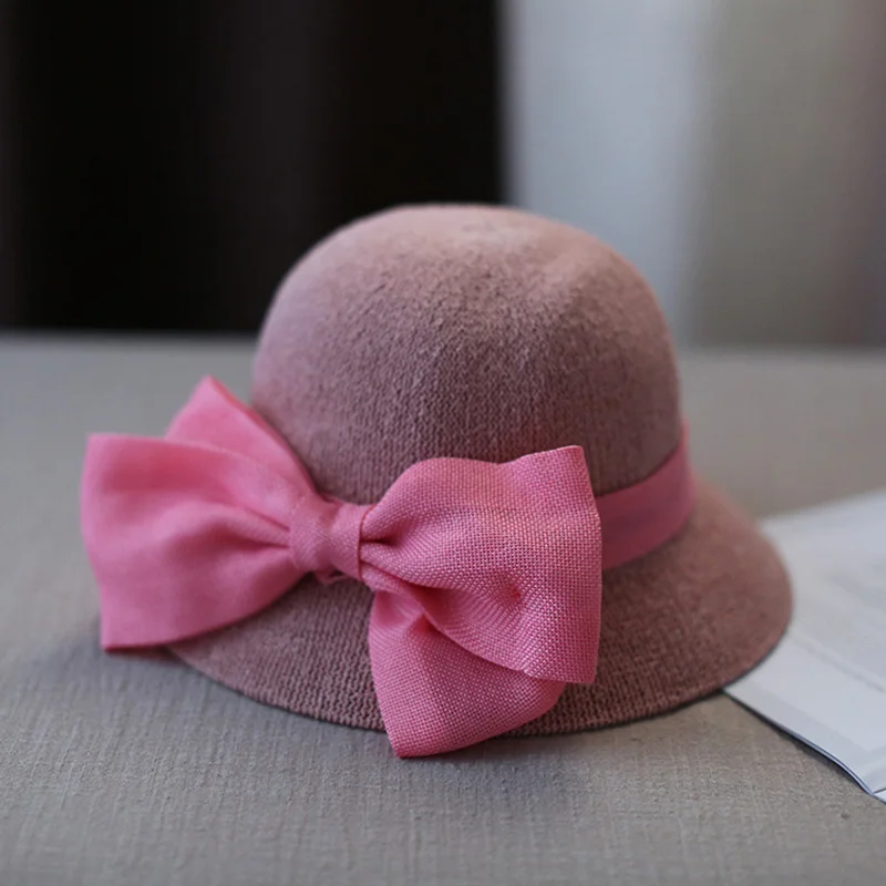 Женские шапки, однотонные шляпы, хлопковые льняные шляпы весенний Летний пляж с бантом, складные шляпы BB55 - Цвет: Розовый