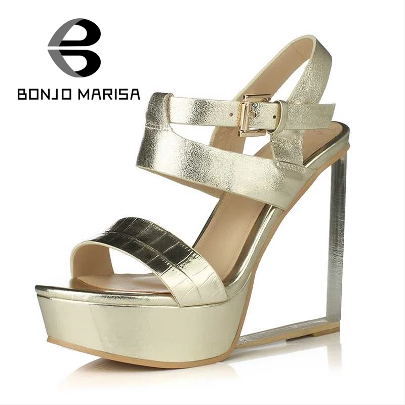 

BONJOMARISA Crystal High Wedge Heel Sandals Ankle Strap Open Toe Platform Shoes For Summer Woman Party Wedding Footwear