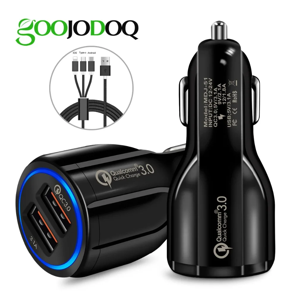 Quick Charge 3.0 Car Charger For Mobile Phone Dual Usb Car Charger Qualcomm Qc 3.0 Fast Charging Adapter Mini Usb Car Charger