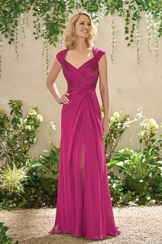 

Elegant Fuchsia Chiffon V-Neck Cheap Mermaid Mother of the bride dresses Evening Dresses Long Formal dress Vestido mae da noiva