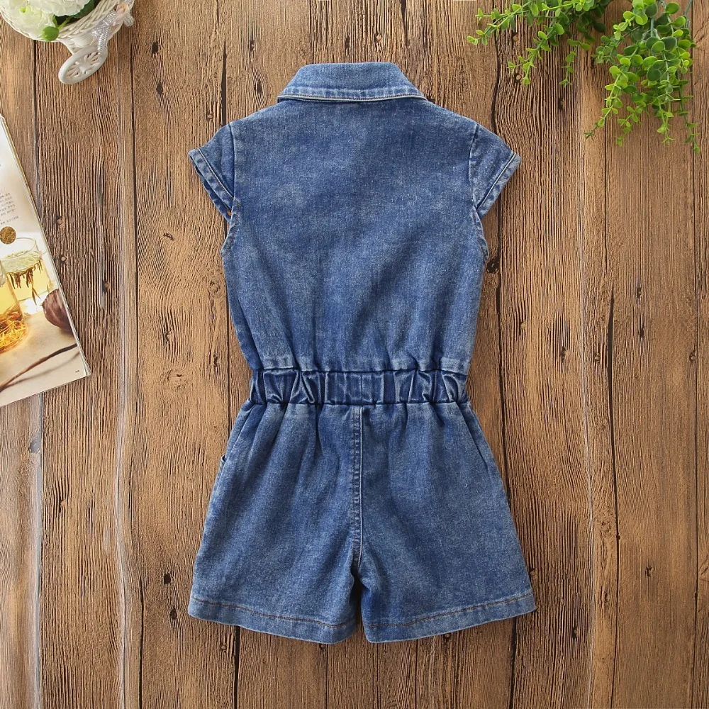 Girls Denim Shorts Blue Jean Overalls Sleeveless Rompers Summer Children's Clothing Newborn Baby Girl Jumpsuit Clothes 2-6Y