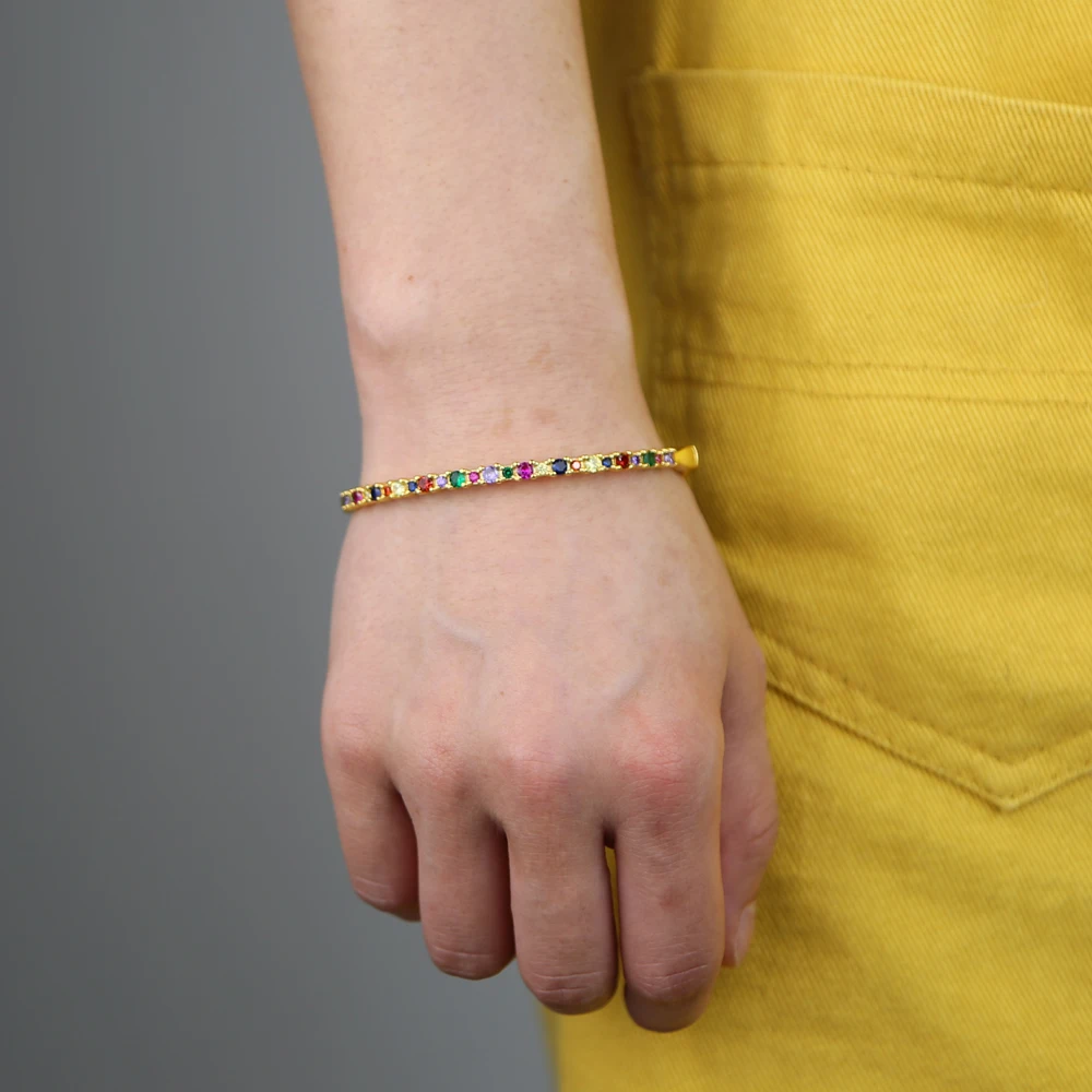 Новое поступление цветной циркониевый камень CZ позолоченный браслет Модные женские ювелирные изделия